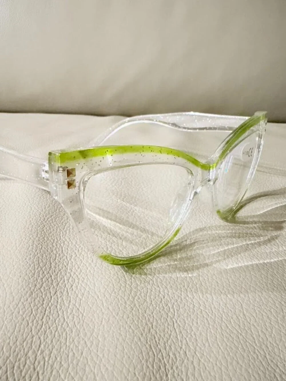 Clear Green Cat Eye Reading Glasses +1.50 Glitter Accent Women’s Readers